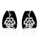 18k White Gold 0.37CTW Diamond and Onyx and Mother Of Pearl Earrings, (SI1-SI2/I