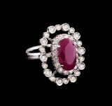 GIA Cert 5.36 ctw Ruby and Diamond Ring - 14KT White Gold