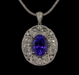 21.34 ctw GIA Cert Tanzanite and Diamond Pendant With Chain - 14KT White Gold