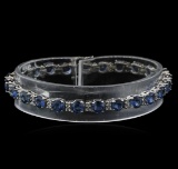 15.60 ctw Blue Sapphire and Diamond Bracelet - 14KT White Gold