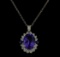 16.40 ctw Tanzanite, Sapphire, and Diamond Pendant With Chain - 14KT White Gold