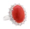 5.10 ctw Red Coral and Diamond Ring - 14KT White Gold