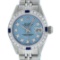 Rolex Ladies Stainless Steel Blue Stamp Diamond & Ruby Datejust Wristwatch