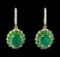 10.10 ctw Emerald and Diamond Earrings - 14KT Yellow Gold