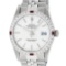 Rolex Mens Stainless Steel Silver Index Diamond & Ruby 36MM Datejust Wristwatch