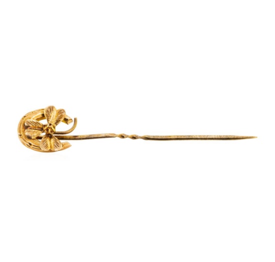 Horseshoe and Clover Stick Pin - 10KT Rose Gold