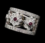 0.95 ctw Diamond and Ruby Band - 14KT White Gold