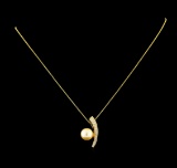 Pearl and Diamond Pendant With Chain - 14KT Yellow Gold