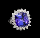 GIA Cert 13.03 ctw Tanzanite and Diamond Ring - 14KT White Gold