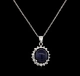 13.12 ctw Sapphire and Diamond Pendant - 14KT White Gold