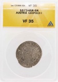 1673-Ian Austria Leopold I 6 Kreuzer Coin ANACS VF35