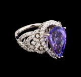 6.82 ctw Tanzanite and Diamond Ring - 14KT White Gold