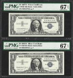 Lot of (2) Consecutive 1957A $1 Silver Certificate Notes PMG Superb Gem Unc 67EP