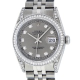 Rolex Mens Stainless Steel Slate Grey Lugs & Diamond Bezel Datejust Wristwatch