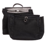 Hermes Black Canvas Leather Toile Herbag GM Bag