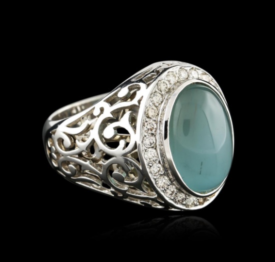 14KT White Gold 9.14 ctw Aquamarine and Diamond Ring