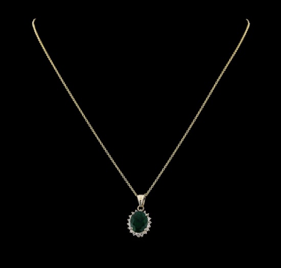 4.02 ctw Emerald and Diamond Pendant With Chain - 14KT Yellow Gold