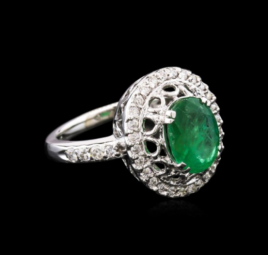 1.90 ctw Emerald and Diamond Ring - 14KT White Gold
