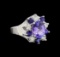 14KT White Gold 2.48 ctw Tanzanite, Sapphire and Diamond Ring