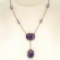 10k Yellow Gold and Silver Carved Amethyst Dangle Necklace
