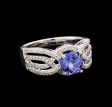 1.56 ctw Tanzanite and Diamond Ring - 14KT White Gold