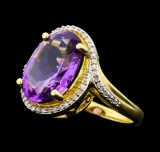 4.90 ctw Amethyst And Diamond Ring - 14KT Yellow Gold