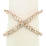 14k Rose Gold 0.50 ctw 45 Round Brilliant Diamond Simple X Ex Cross Band Ring