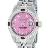 Rolex Ladies Stainless Steel Quickset Pink Diamond & Ruby Wristwatch