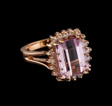 7.82 ctw Kunzite and Diamond Ring - 14KT Rose Gold