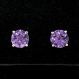 14k White Gold 2.30 ctw Round Amethyst  Simple 7mm Stud Earrings