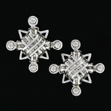 Unisex Large 14K White Gold 1.15 ctw Channel Baguette Diamond Domed Stud Earring