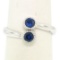 14k White Gold Round Bezel Set Sapphire Two Stone Simple Bypass Ring