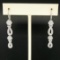14k White Gold & Diamond Long Dangle EarringsPave Ribbons & Flower Clusters