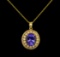4.35 ctw Tanzanite and Diamond Pendant With Chain - 14KT Yellow Gold