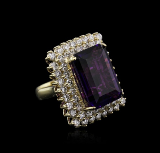 14KT Yellow Gold 16.80 ctw Amethyst and Diamond Ring