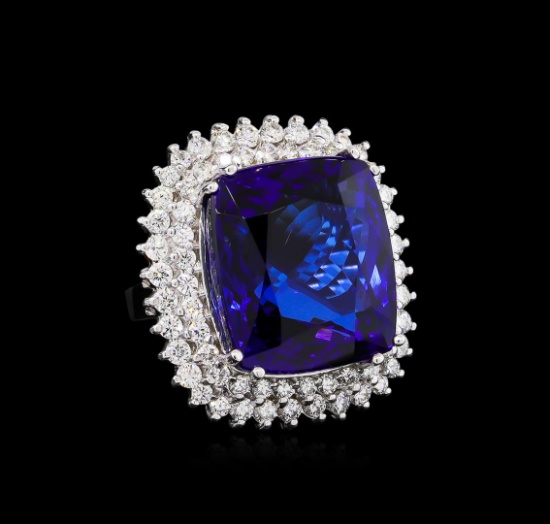 14KT White Gold GIA Certified 43.23 ctw Tanzanite and Diamond Ring