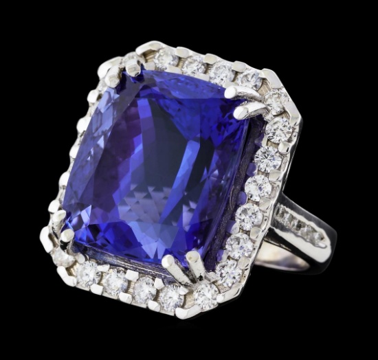 31.45 ctw Tanzanite and Diamond Ring - 14KT White Gold