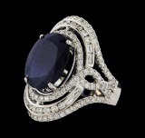 9.07 ctw Sapphire and Diamond Ring - 14KT White Gold