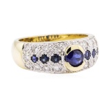 1.50 ctw Diamond and Sapphire Ring - 14KT Yellow Gold
