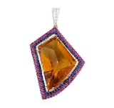 55.80 ctw Citrine, Pink Sapphire, Blue Sapphire and Diamond Ring  - 18KT White G