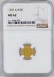 1851-O $1 Gold Coin NGC MS62