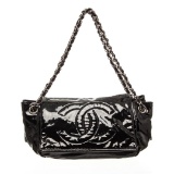 Chanel Black Patent Leather CC Accordion Flap Bag