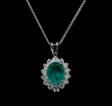 14KT White Gold 2.95 ctw Chrysoprase and Diamond Pendant With Chain