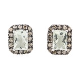 2.31 ctw Green Amethyst and Diamond Earrings - 14KT White Gold