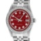 Rolex Mens Stainless Steel Red String Diamond 36MM Datejust Wristwatch