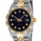 Rolex Mens 2 Tone 14K Blue Vignette Pyramid Diamond Datejust Wristwatch