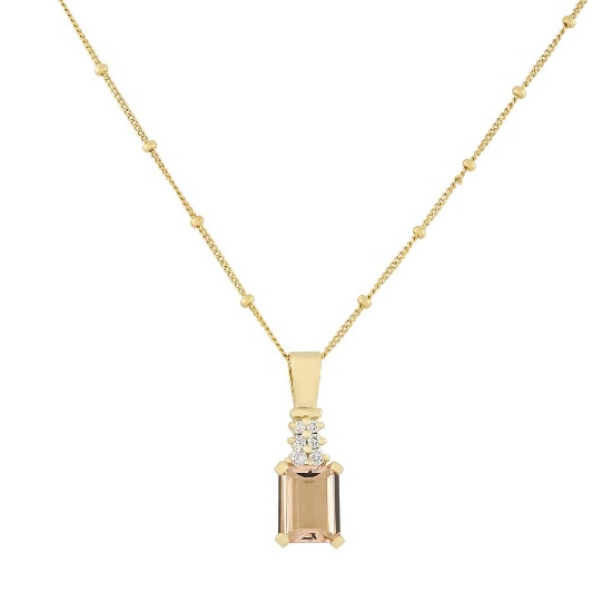 14KT Yellow Gold 2.13 ctw Morganite and Diamond Pendant With Chain