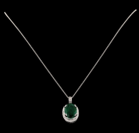 7.50 ctw Emerald and Diamond Pendant With Chain - 14KT White Gold