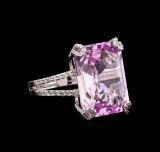 18.00 ctw Kunzite and Diamond Ring - 18KT White Gold