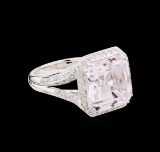 9.61 ctw Kunzite and Diamond Ring - 18KT White Gold